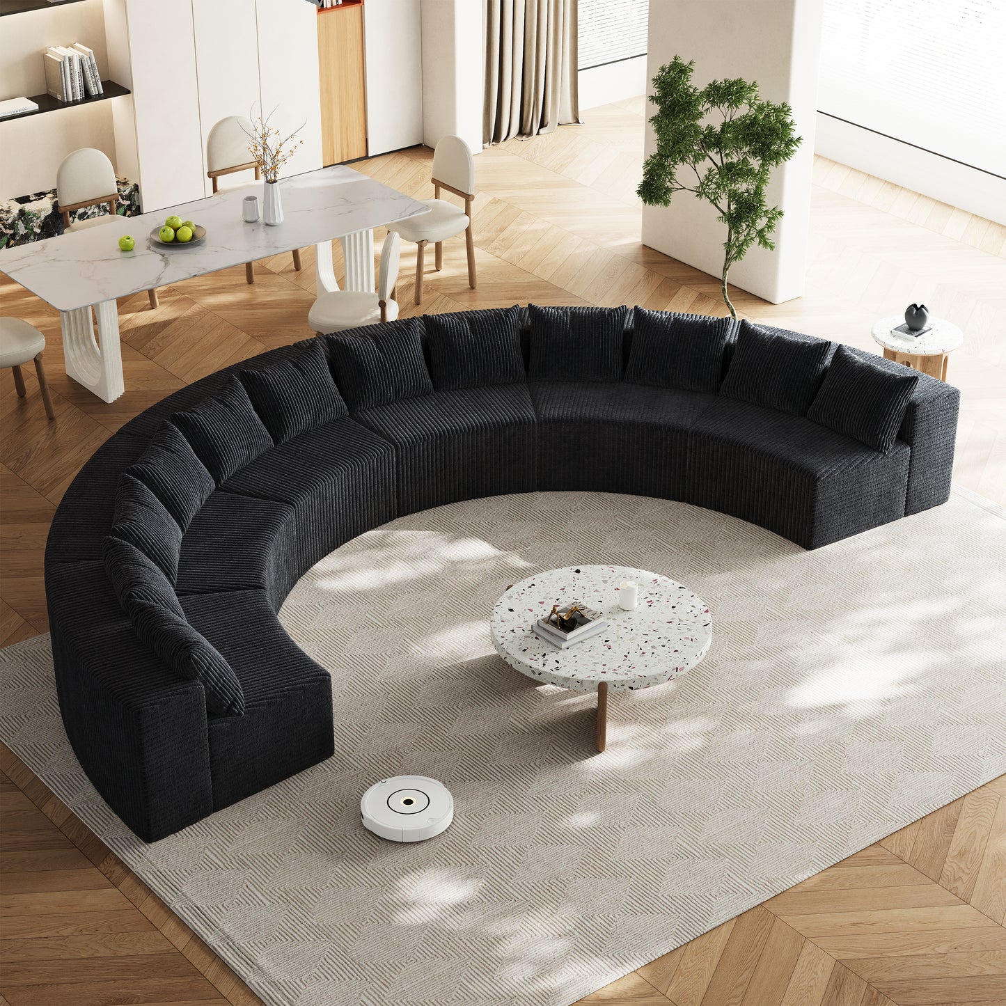 Corduroy curved sectional Foam sofa with 12 pillows,Curved Symmetrical Modular Semi Circular Sofa Sectional for bedroom, living room, office for leisure or nap, reading room, and lobby(six modules)