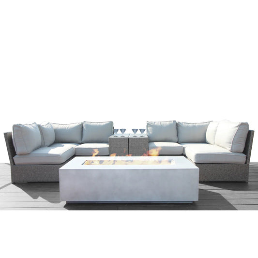 Elegant 4-Piece Patio Seating Group with Cushions and Fire Pit, Gray, HDPE Wicker, No Assembly Required