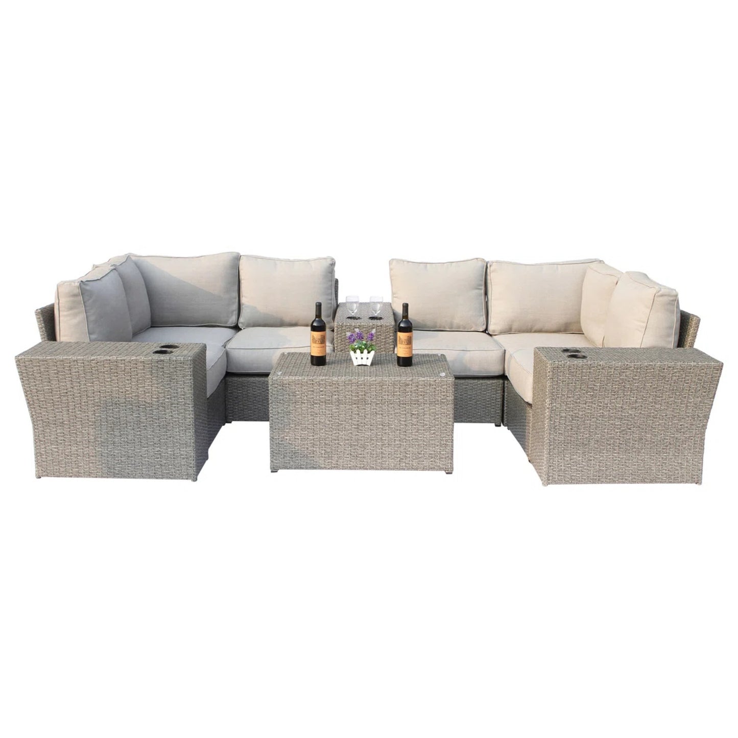 Contemporary Outdoor Wicker Seating Group for 4 with Cushions, Grey Mix, HDPE & Aluminum