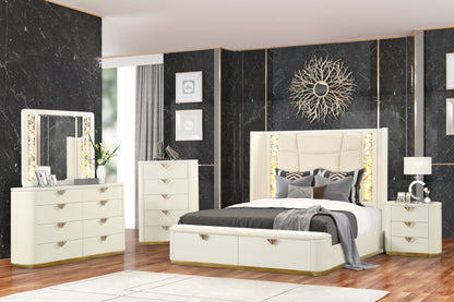 La Pierre Modern Style 5 Pc King Upholstered Bedroom Set Made with Wood and Gold Accents in Beige(NJ INVENTORY)