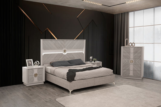 Eternity Traditional Style 4 Pc King Bedroom Set Made with Wood and Gold Accents in Beige(NJ INVENTORY)