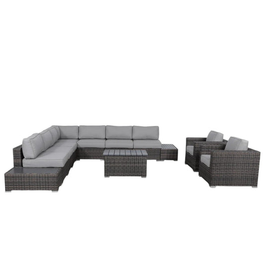 Luxurious 8-Person Outdoor Wicker Sofa Set with Cushions in Brown HDPE Wicker and Aluminum Frame