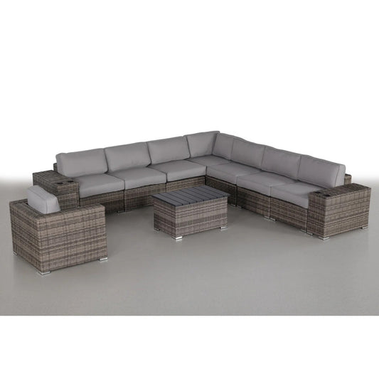 11-Piece Fully Assembled Rattan Sectional Seating Group with Cushions, All-Weather Durability, Grey Mix, HDPE Wicker, 130' x 130'