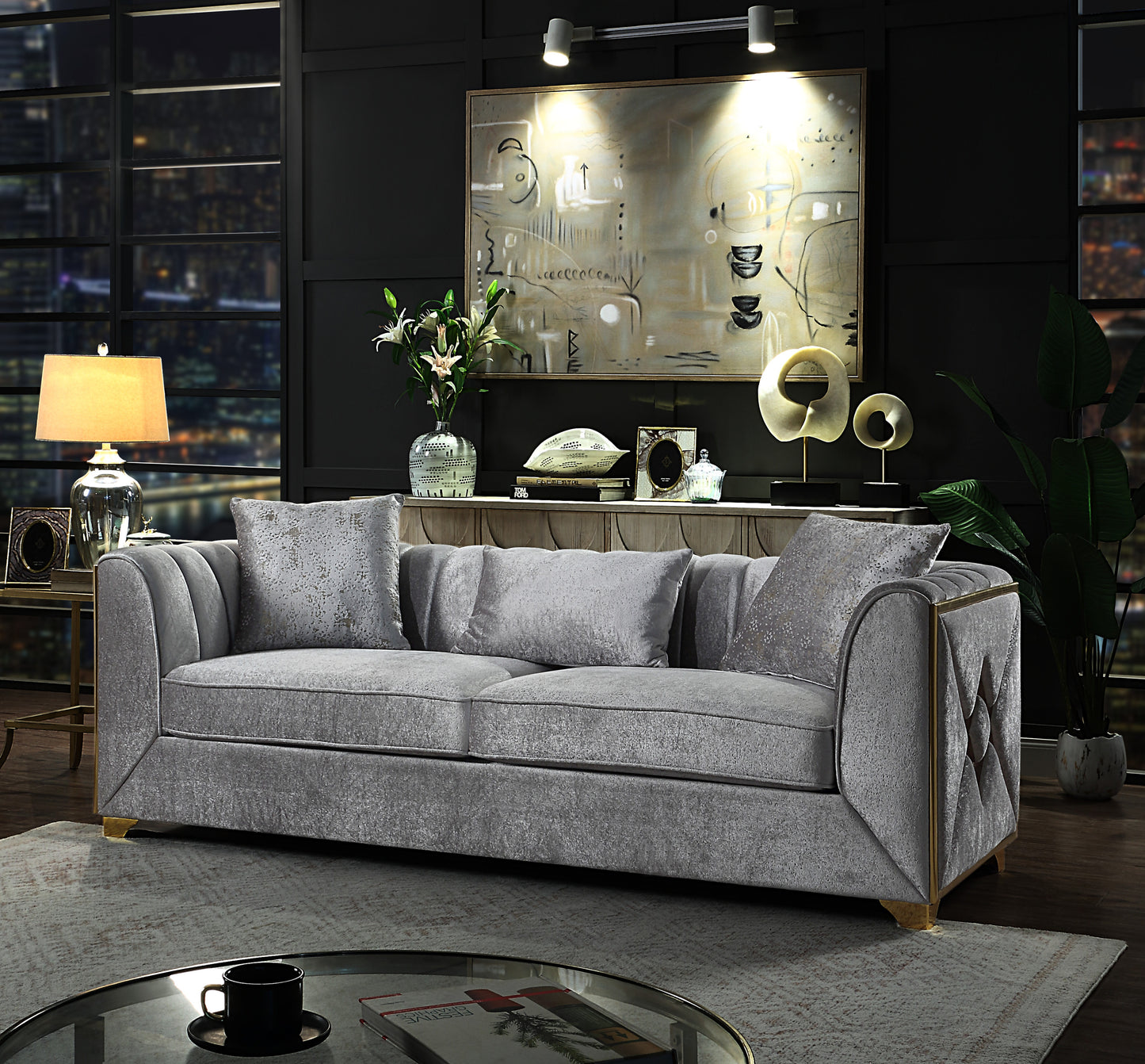 Velencia Modern Style Sofa made with wood in Silver      same asG150109224  (NJ inventory,)