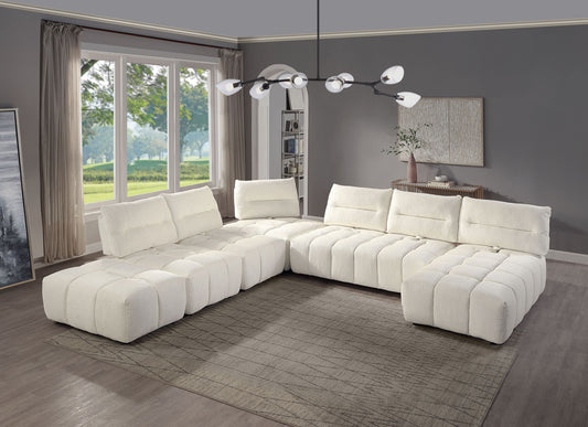 Loanna Beige Linen Modular Sectional with Chaise and Ottoman Modular (Adjustable Seat Back)