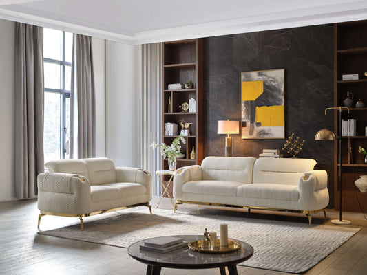 Zoe Modern style 2PC Living room set (Sofa + Loveseat) made with wood and Gold accents in Cream (CA Warehouse Inventory)
