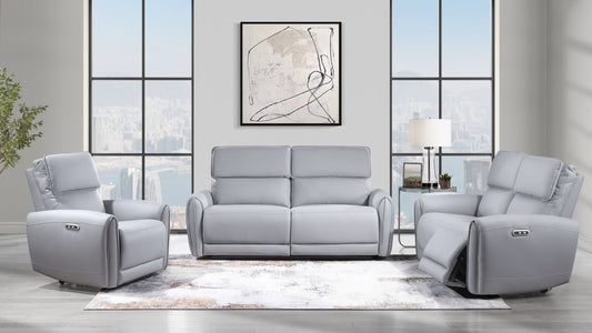 Jeromie 3 Pieces Gray Faux Leather Power Motion Living Room Set w/USB Port