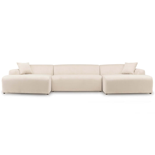 Mar U-Shape Corner Sofa - Cream Corduroy, High-Density Foam Seating, 148.8' Width