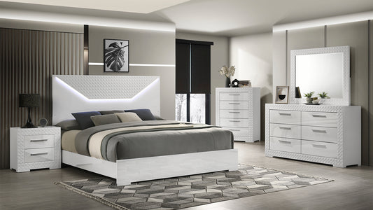 Blanca Modern Style 5 Pc King Bedroom Set with LED Headboard Made with Wood in White