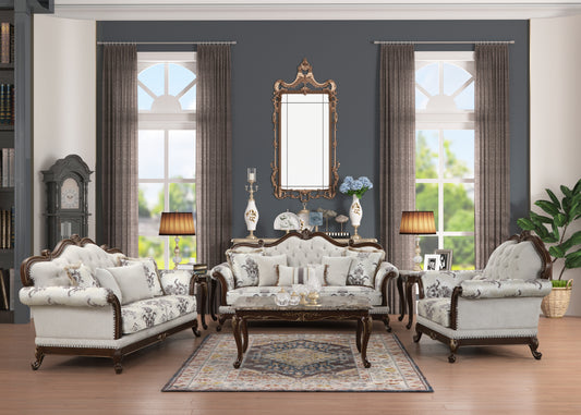 Gloria Traditional Style 5PC button tufted Living Room Set in Ivory