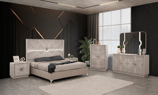 Eternity Traditional Style 5 Pc Queen Bedroom Set Made with Wood and Gold Accents in Beige(NJ INVENTORY)