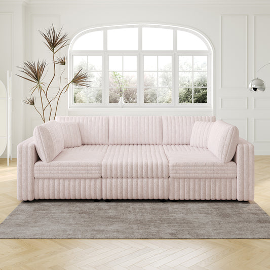 106.3' Soft  U-shaped 6-Person Sofa. Matches 30.7' Ottoman with Hydraulic Lift. Comfortable & Stylish. For Bedroom & Living Room. Light Pink.Modern Furniture. Modular Design.