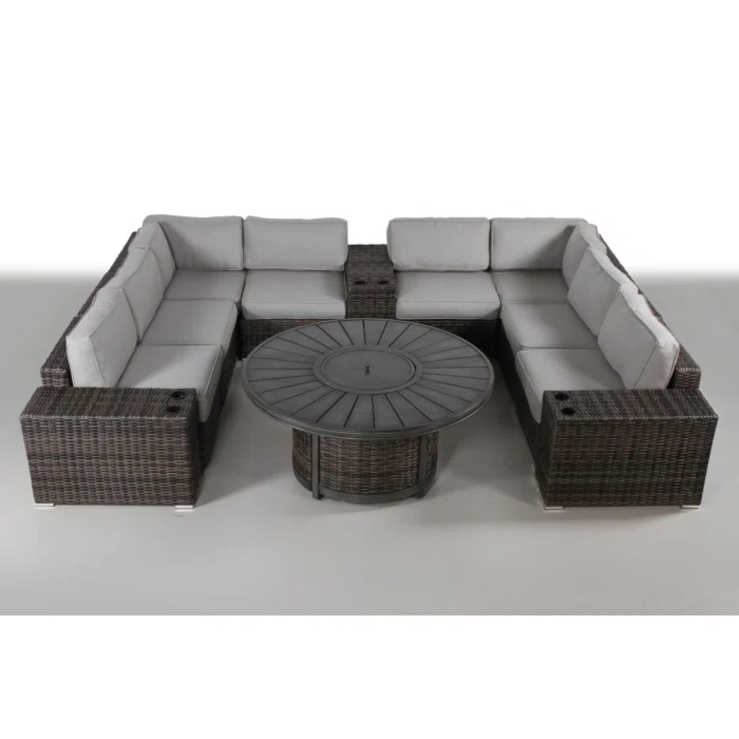 Espresso Wicker Patio Seating Group with Cushions and Fire Pit - No Assembly Required, Aluminum Frame