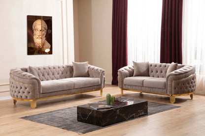 VANESSA Modern Style 2 Piece Livingroom set(includes Sofa + Loveseat) Made of Wood with Button Tufted Surface in Taupe Color (NJ INVENTORY)