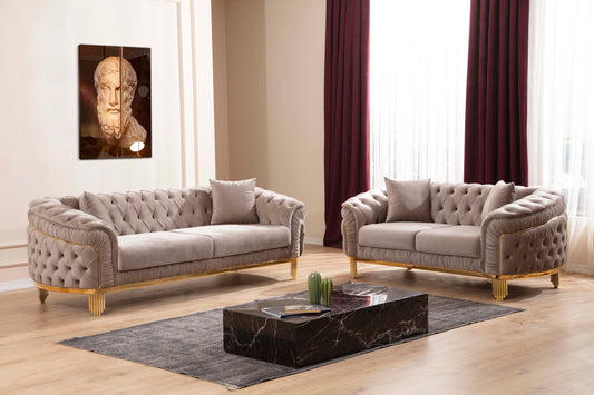 VANESSA Modern Style 2 Piece Livingroom set(includes Sofa + Loveseat) Made of Wood with Button Tufted Surface in Taupe Color (NJ INVENTORY)