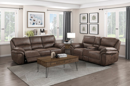 Plush Modern Living Room Sofa Set 2pc Power Reclining Sofa and Loveseat Brown Microfiber Upholstery USB port Solid Wood Frame Furniture