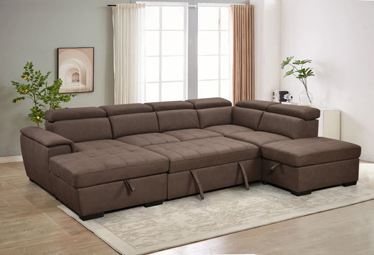 128'Sofa U Shaped Sectional Couch with Ottomans Reversible Modular Sofa 7 Seater Couch with Storage Seat,Living Room Furniture Sofa Sets with Adjustable Headrest, Dark Brown